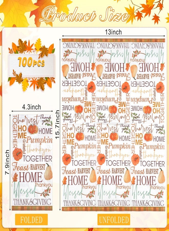 Hallswl 100pcs Fall Paper Napkins,Disposable Thanksgiving Guest Napkins Pumpkin Paper Hand Towels for Autumn Harvest Thanks Theme Party Table Home Kitchen Bathroom Decorations,7.9 * 4.3inch - Image 2